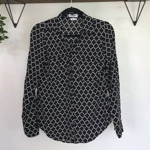 Black and White Patterned Button Up Blouse